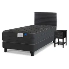 FLEX - Cama Europea 1.5 Plaza Black 105X200 Cm + Respaldo Modern + Velador Rover
