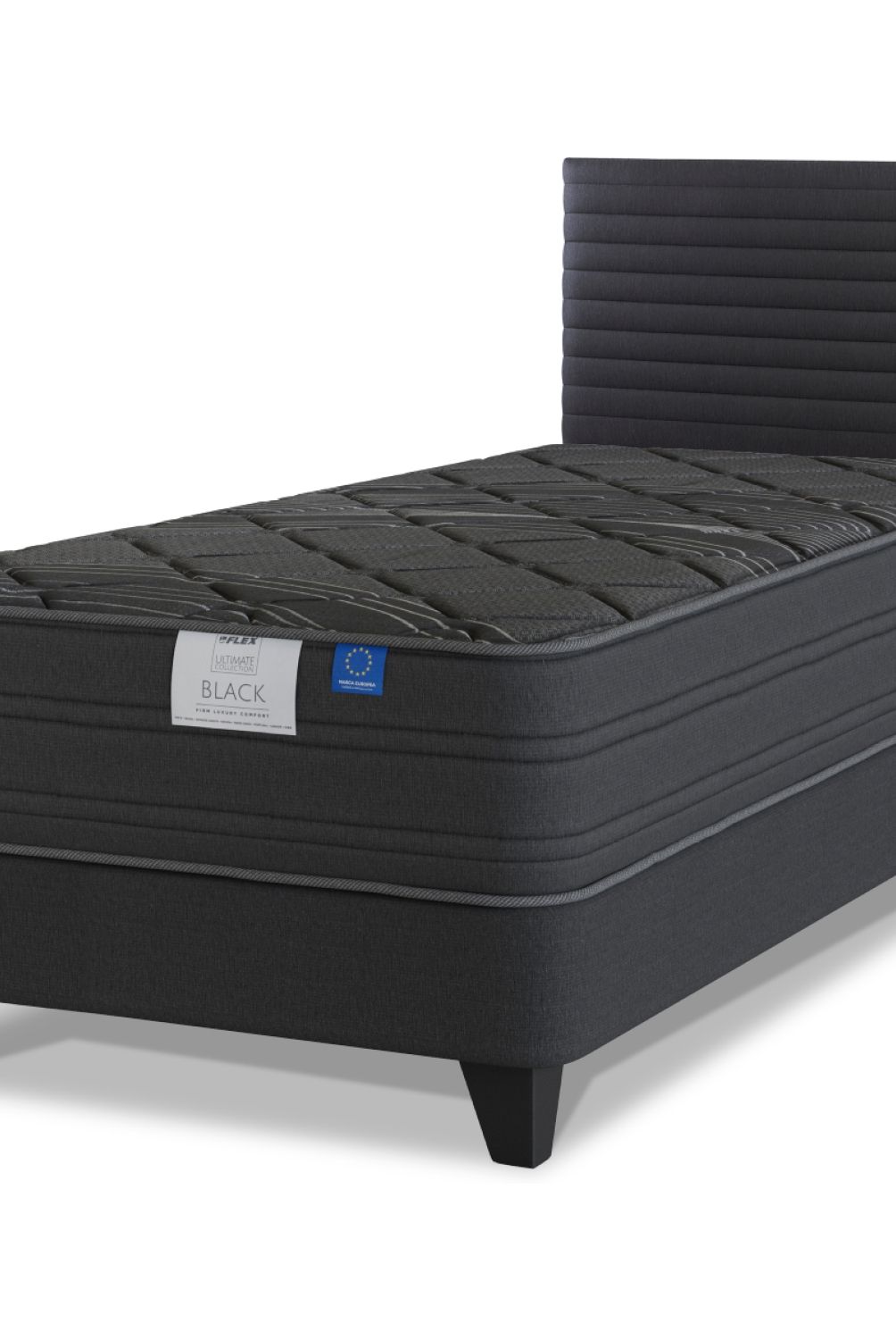 FLEX - Cama Europea 1.5 Plaza Black Flex 105X200 Cm + Respaldo Modern Flex