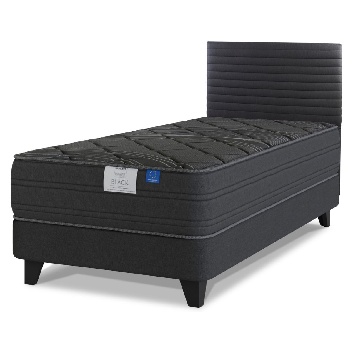 FLEX - Cama Europea 1.5 Plaza Black Flex 105X200 Cm + Respaldo Modern Flex