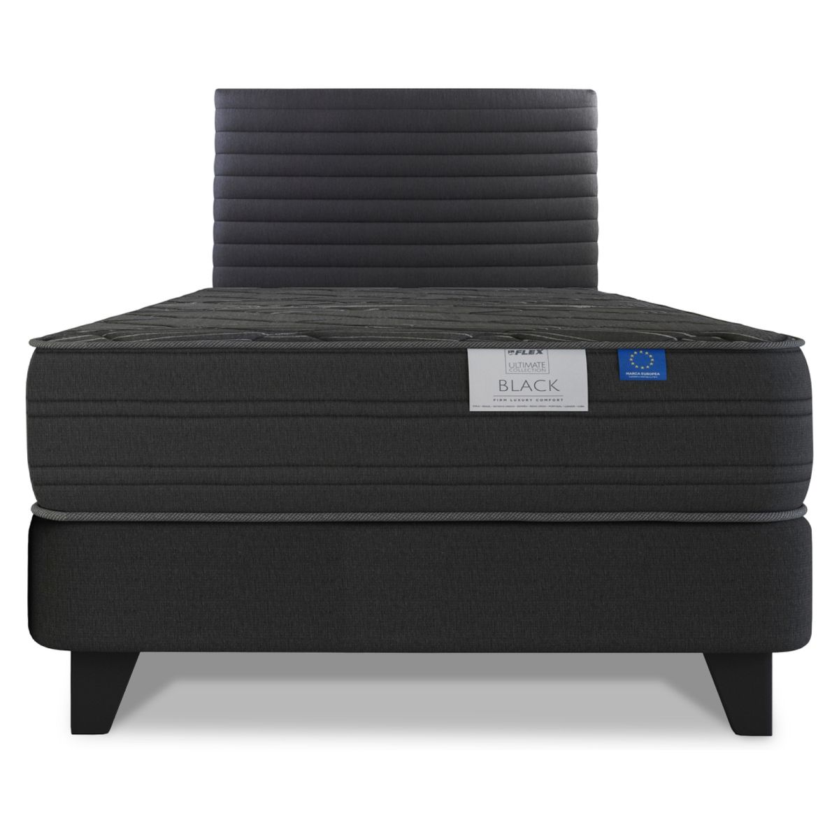 FLEX - Cama Europea 1.5 Plaza Black Flex 105X200 Cm + Respaldo Modern Flex