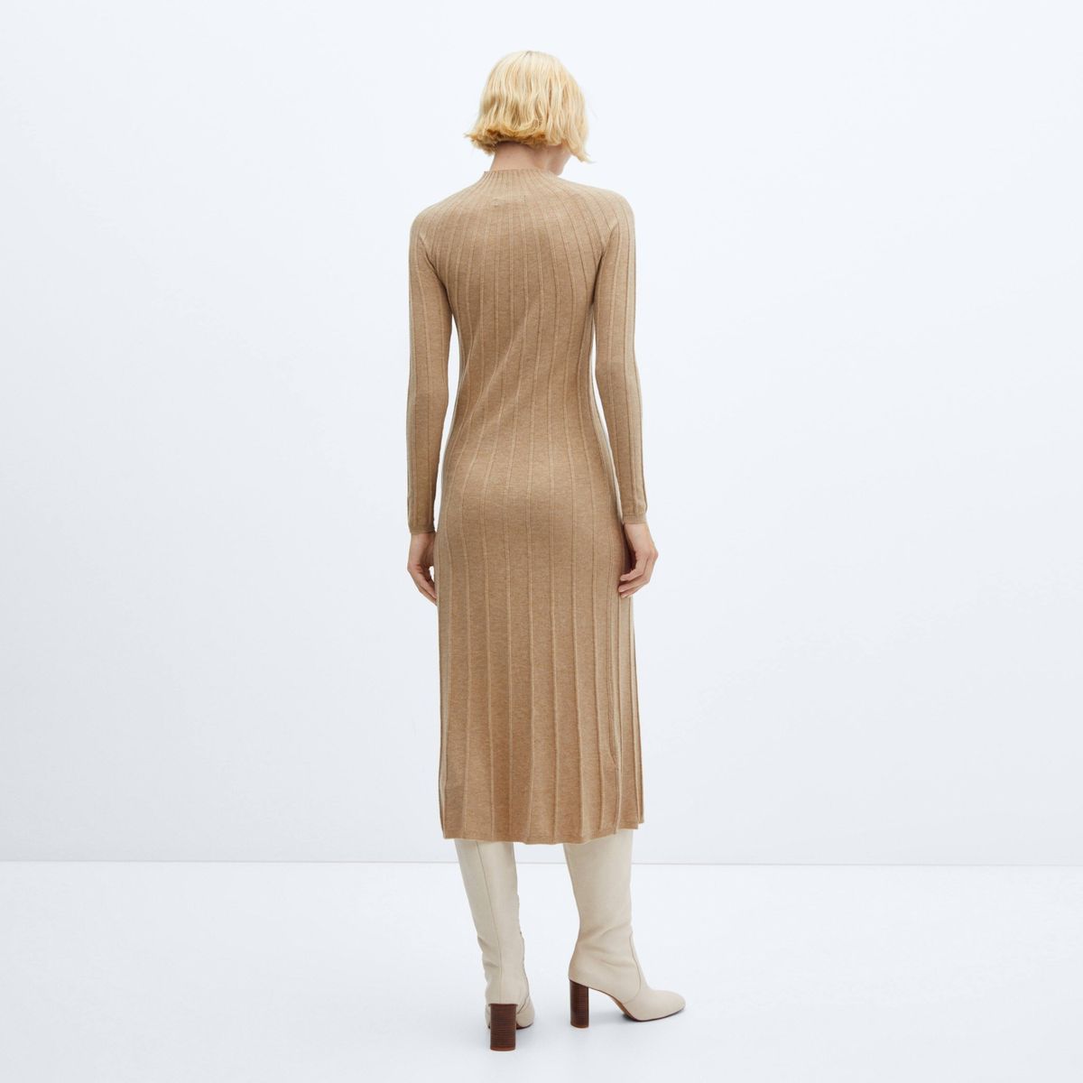 MANGO - Vestido Canalé Cuello Perkins Mujer Mango