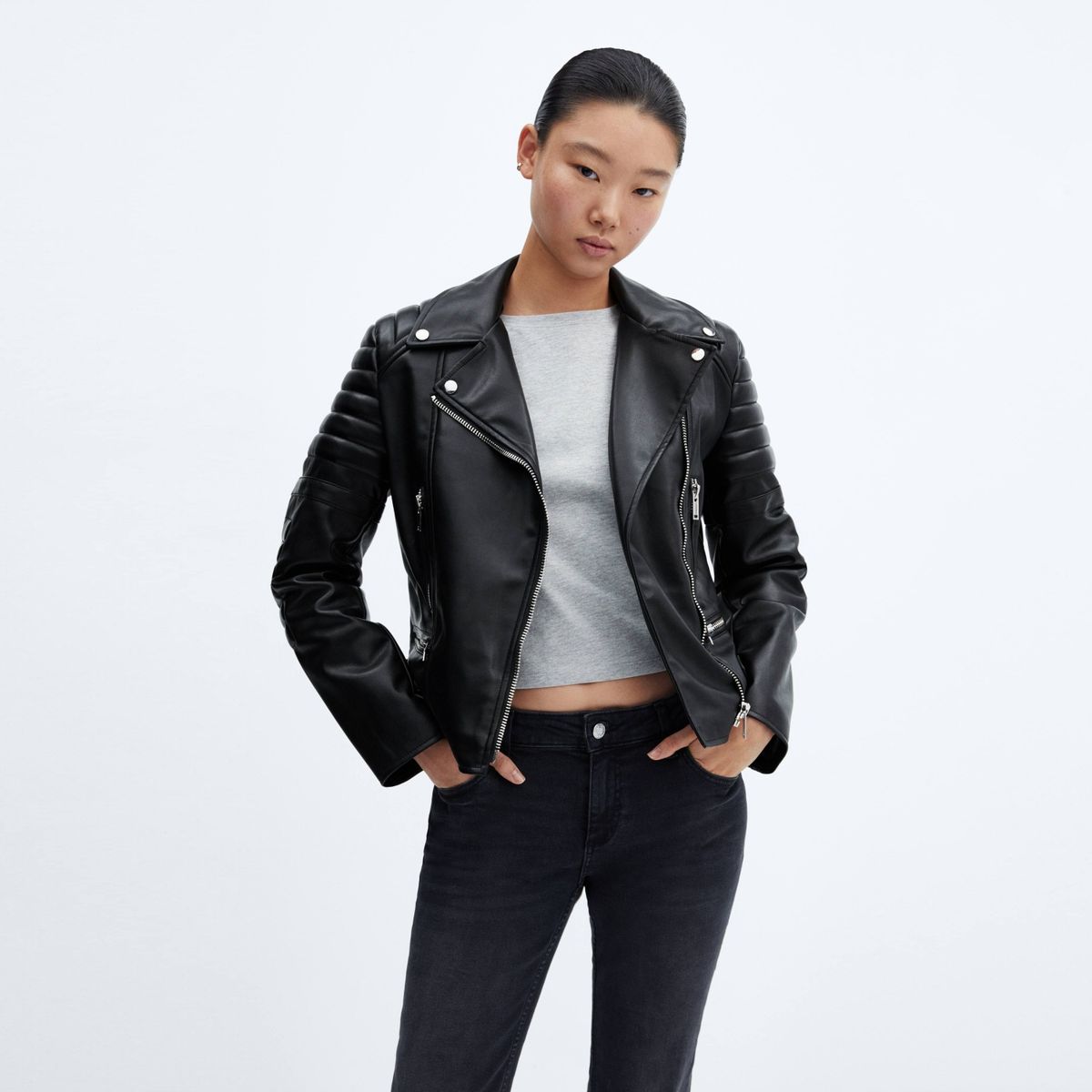 MANGO - Chaqueta Biker Efecto Piel Eco Cuero Mujer Mango