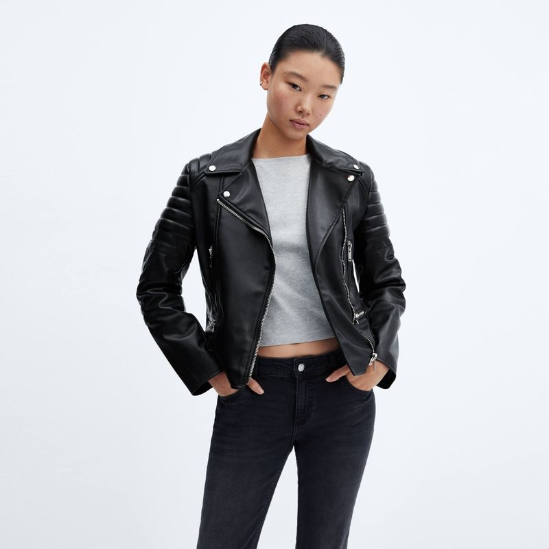 MANGO - Chaqueta Biker Efecto Piel Eco Cuero Mujer Mango