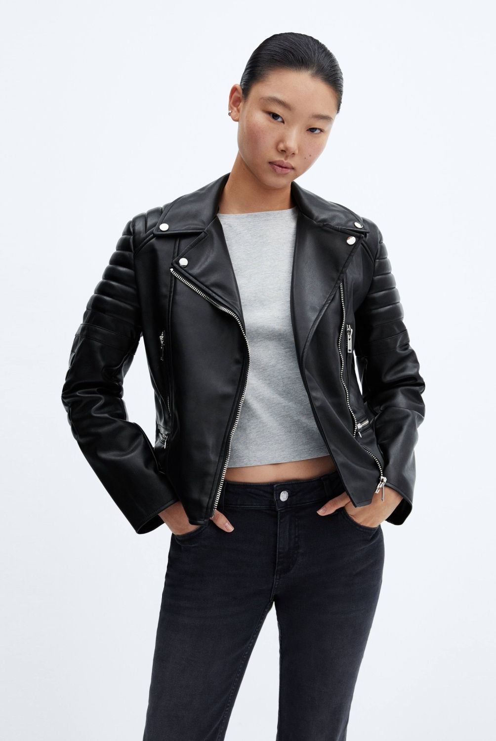 MANGO - Chaqueta Biker Efecto Piel Eco Cuero Mujer Mango