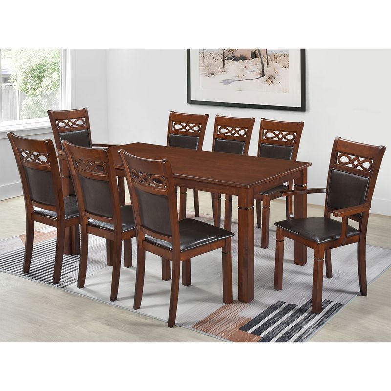MICA - Juego de Comedor Mica Capri 8 Puestos Madera y Cuero Sintético