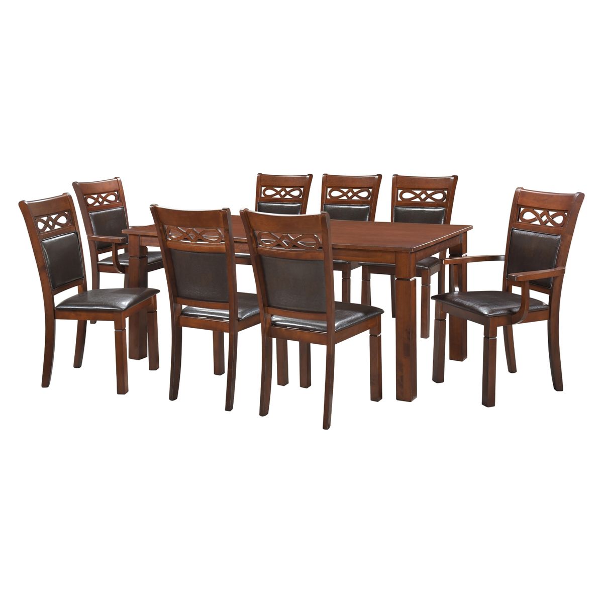 MICA - Juego de Comedor Mica Capri 8 Puestos Madera y Cuero Sintético