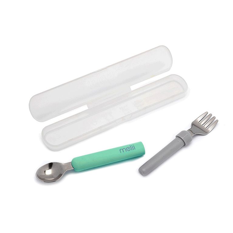 Set Cuchara y Tenedor Desmontable Verde Gris