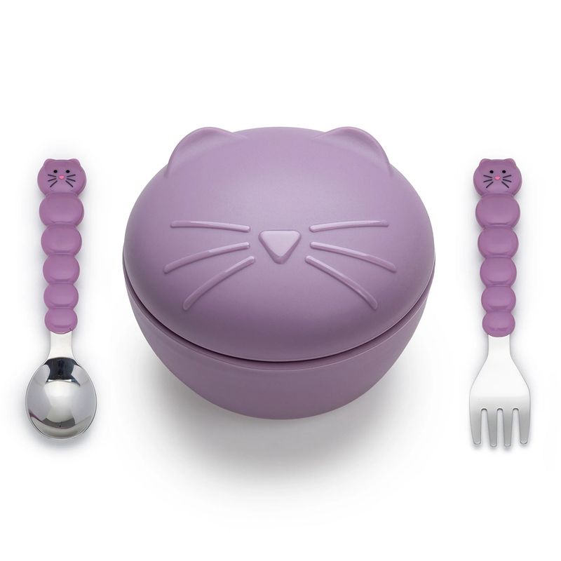 MELII - Bowl De Silicona más Cubiertos Gato Melii