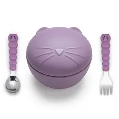 MELII - Bowl De Silicona más Cubiertos Gato