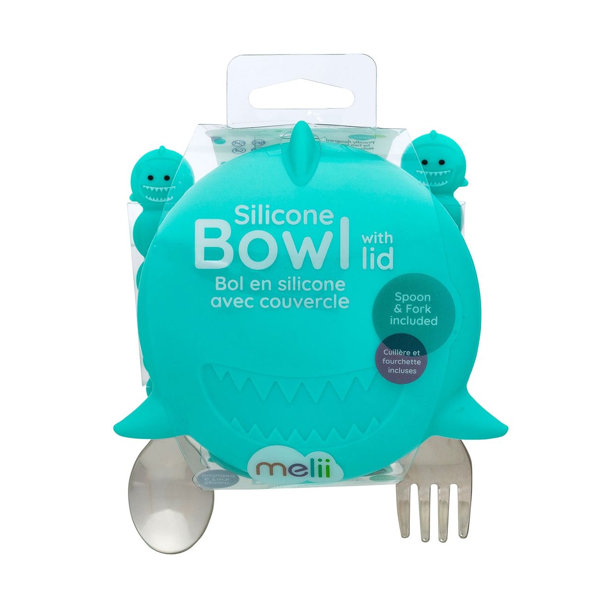 MELII - Bowl De Silicona más Cubiertos Tiburón Melii