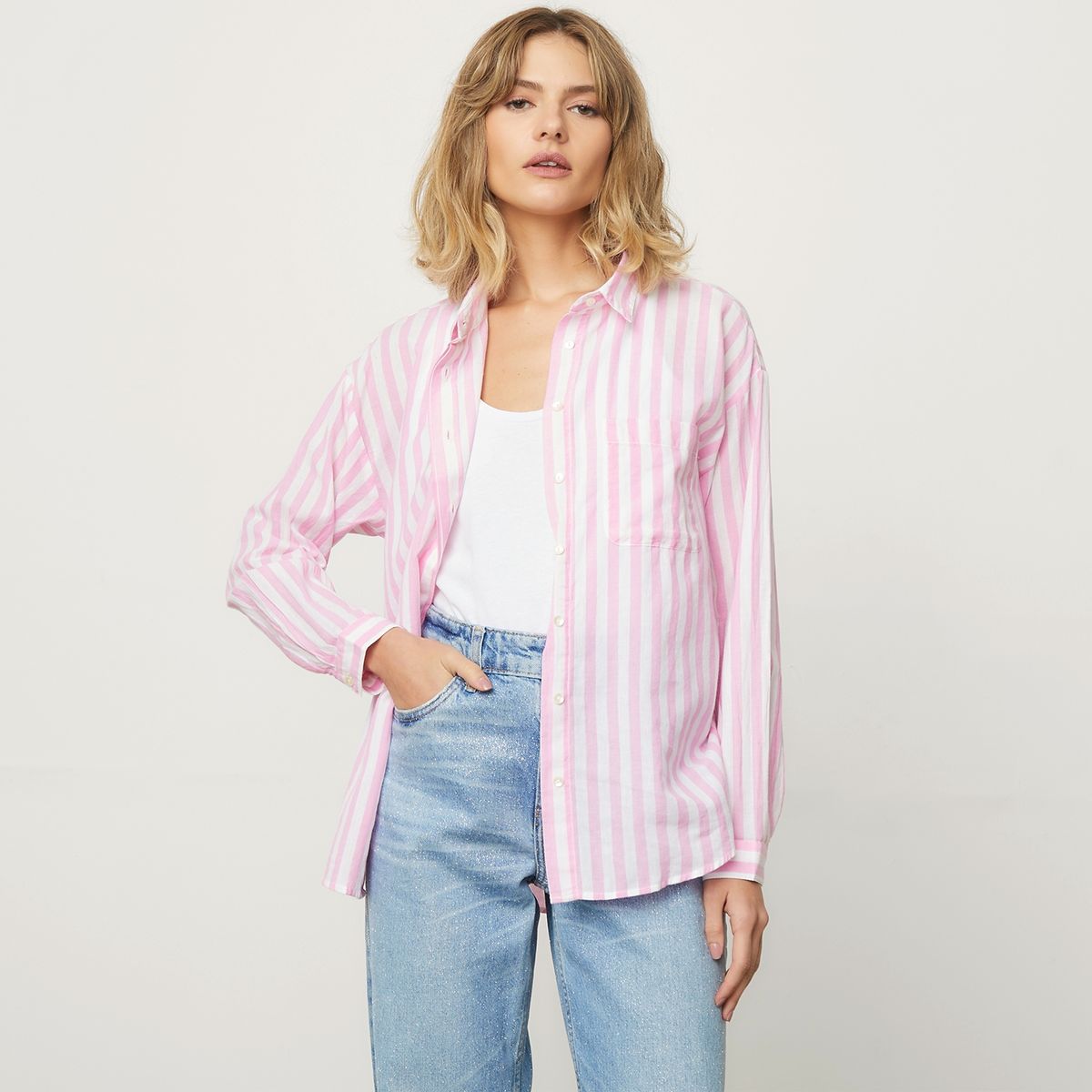 MAISON 123 - Blusa Rayada Manga Larga Algodón Mujer 123