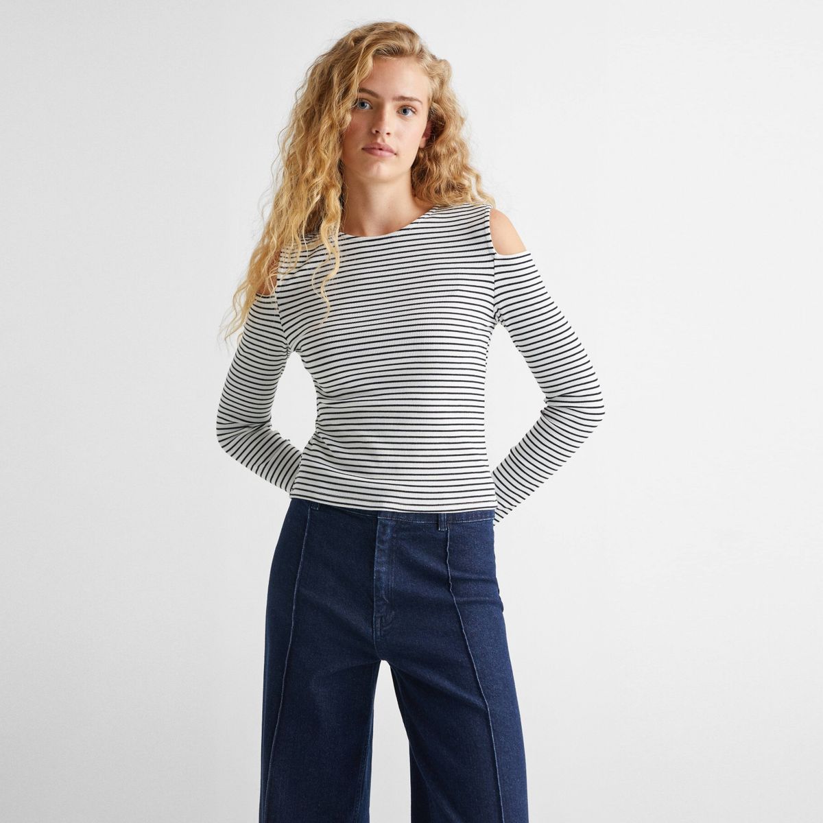 MANGO TEEN - Polera Manga Larga Rayas Mujer Mango Teen