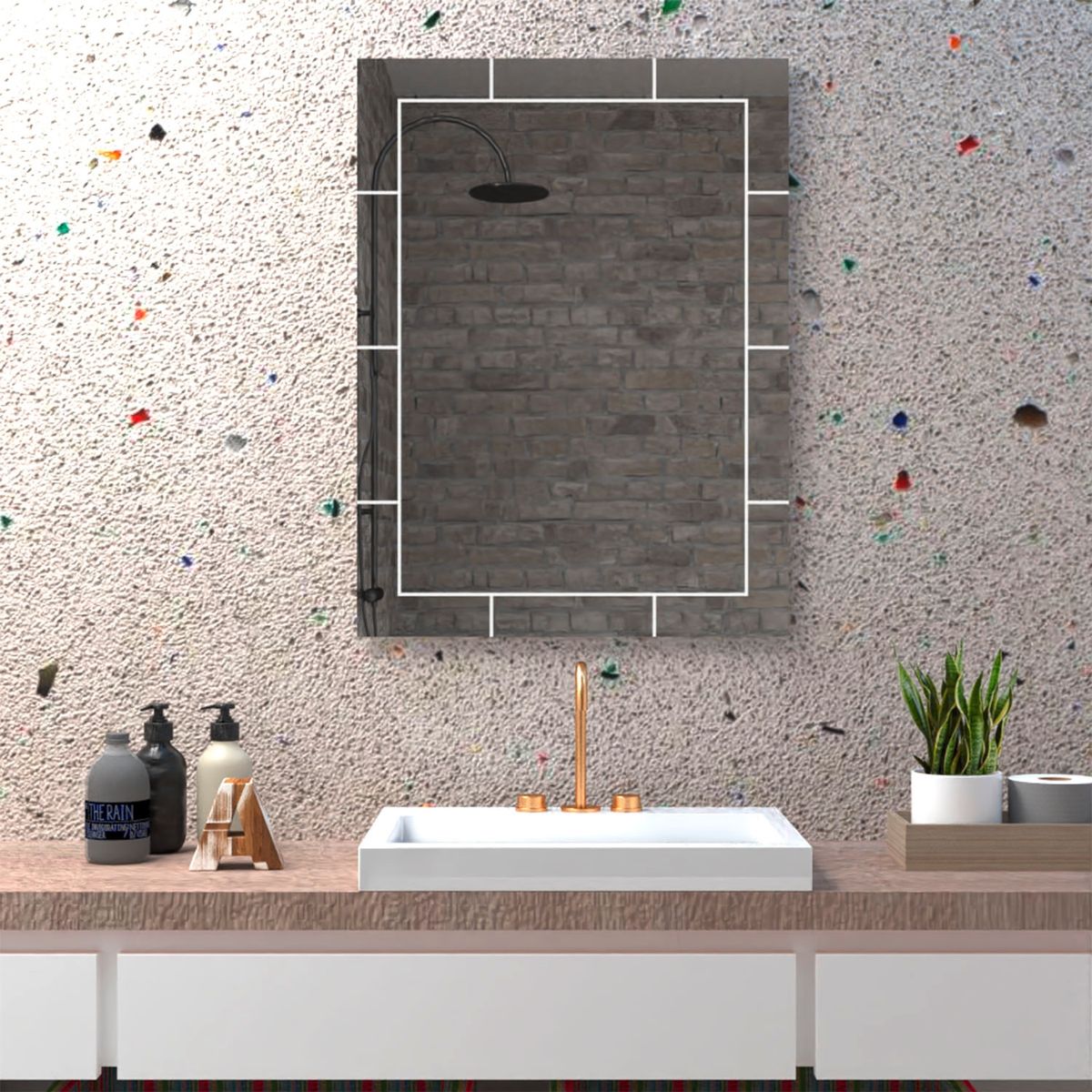 TUHOME - Espejo Turin Rectangular Marco Sandblasting Tuhome