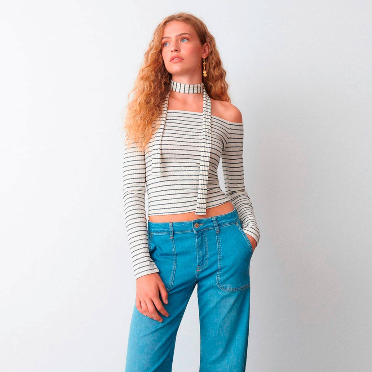 BROWNIE - Polera Escote Hombros Rayas Mujer Brownie