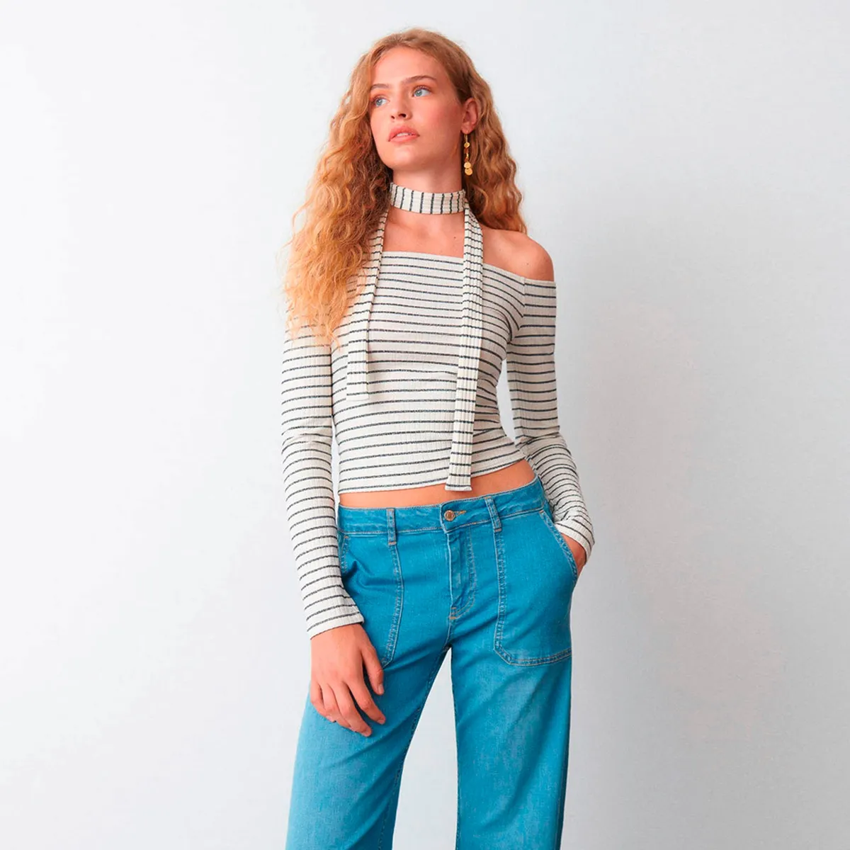 BROWNIE - Polera Escote Hombros Rayas Mujer Brownie