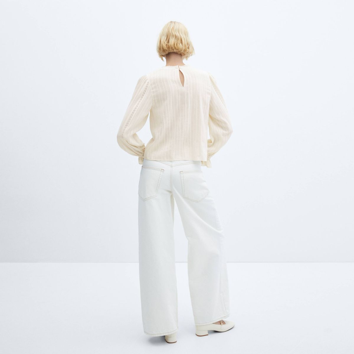 MANGO - Blusa Bordado Manga Abullonada Mujer Mango