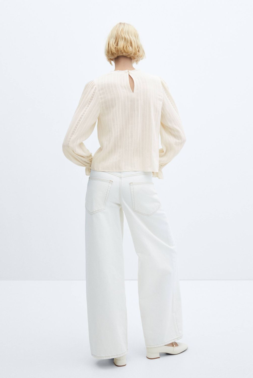 MANGO - Blusa Bordado Manga Abullonada Mujer Mango