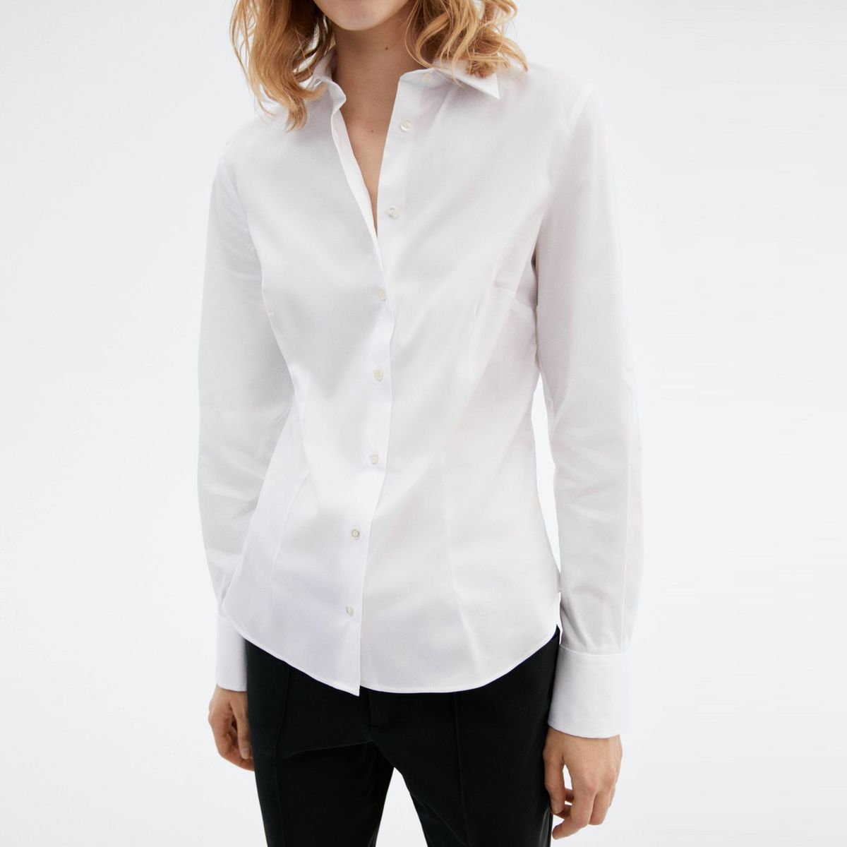 MANGO - Blusa Entallada Algodón Mujer Mango