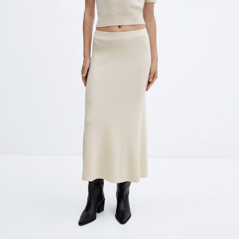 MANGO - Falda Midi Punto Mujer Mango
