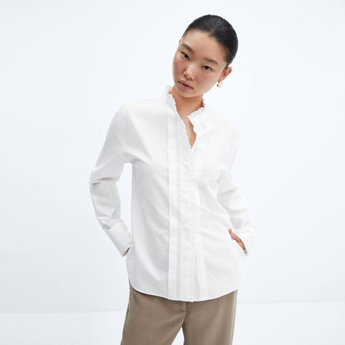 MANGO - Blusa Terminaciones Fruncidas Mujer Mango