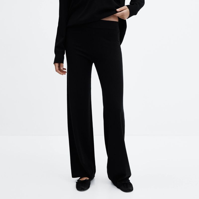 MANGO - Pantalón Punto Wideleg Mujer Mango