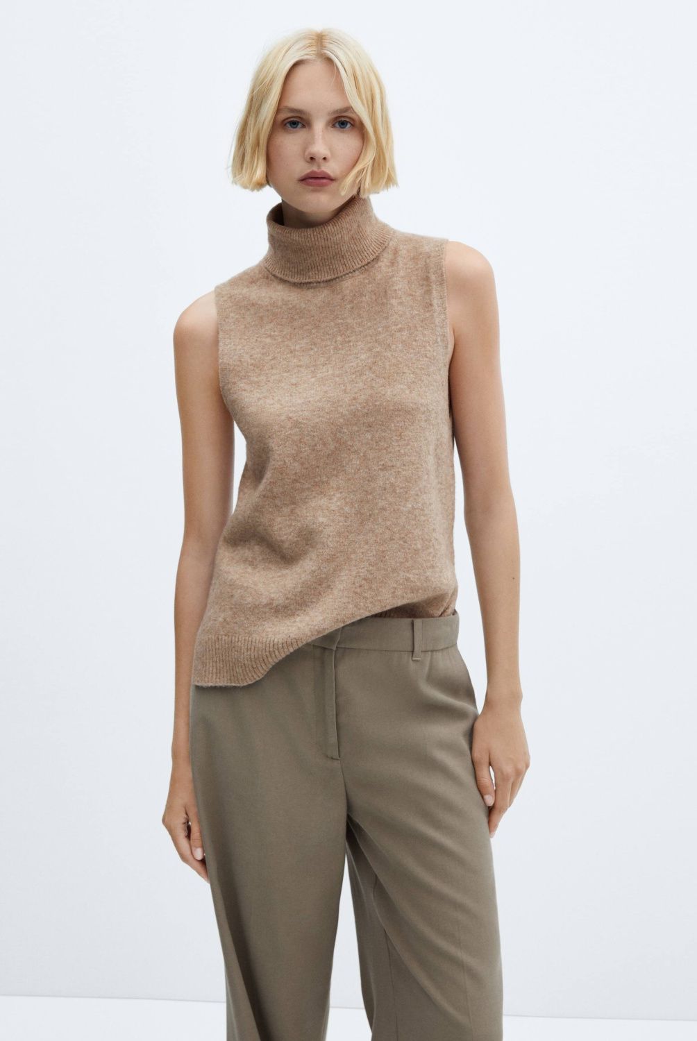 MANGO - Chaleco Punto Cuello Vuelto Mujer Mango