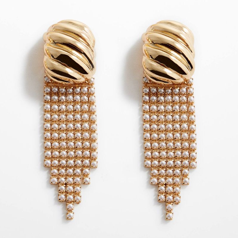 MANGO - Pendientes Largos Perla Mujer Mango