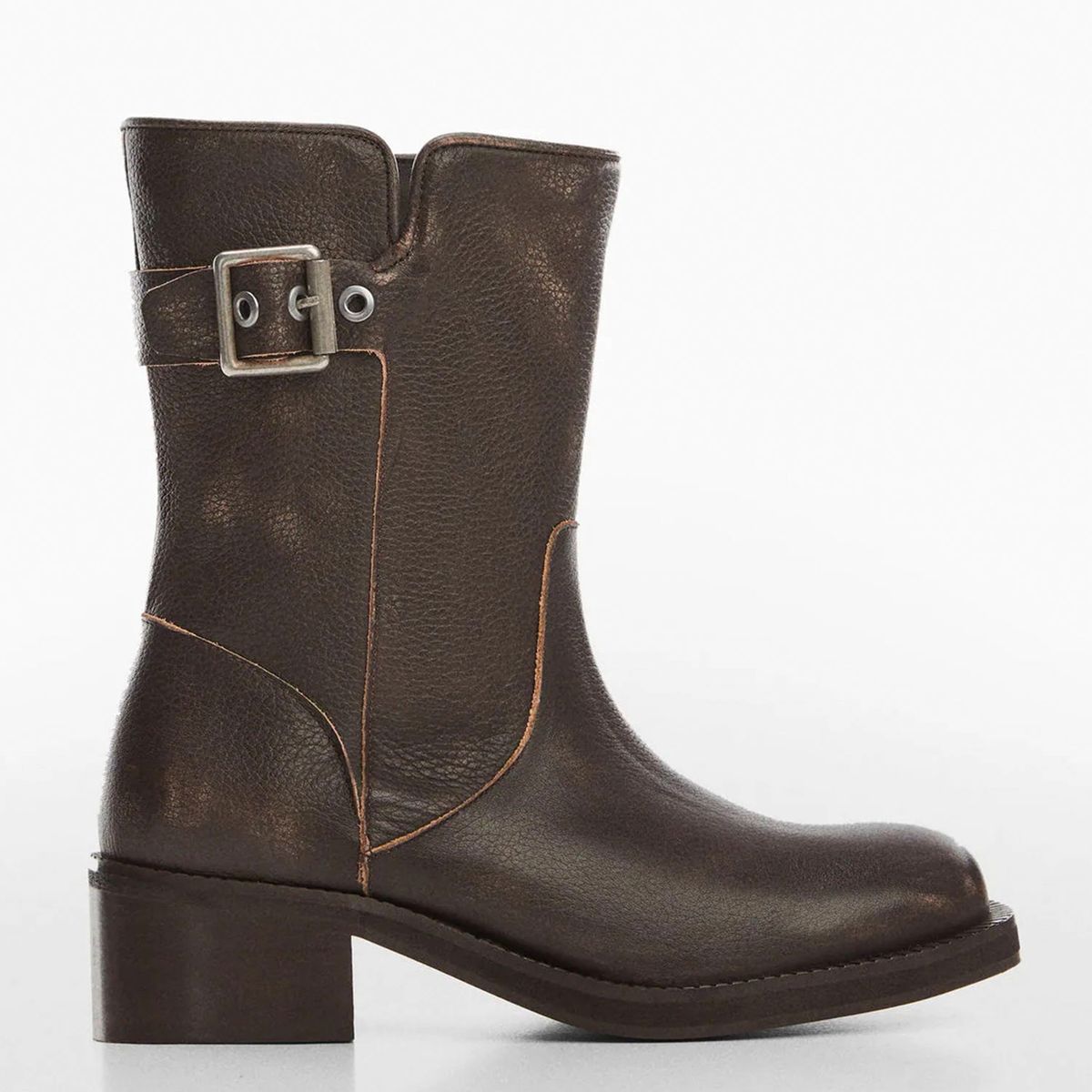MANGO - Botín Biker Mujer Cuero Café Mango