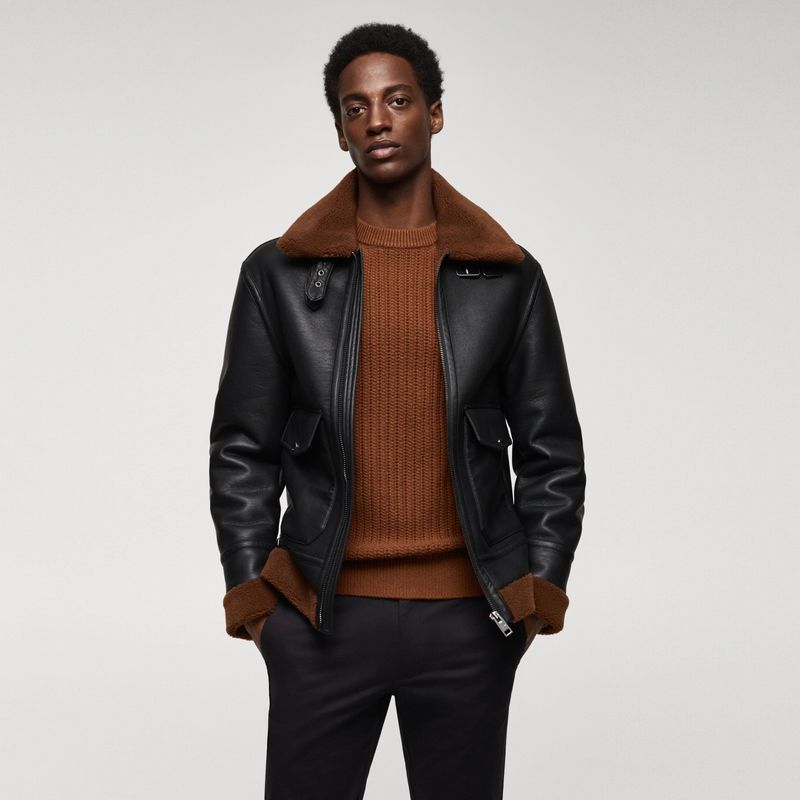 MANGO MAN - Chaqueta Doble Faz Efecto Piel Hombre Mango Man