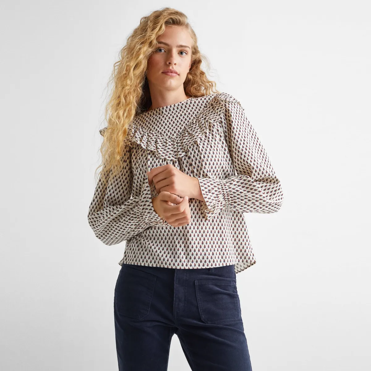 MANGO TEEN - Blusa Estampado Volantes Mujer Mango Teen