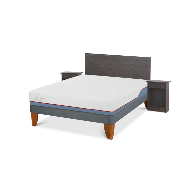 Cama Europea Excellence Plus 2 Plazas x 2.00 mt base normal + Respaldo + 2 veladores