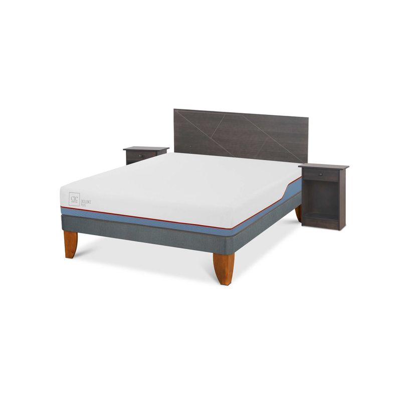 CIC - Cama Europea Excellplus 2 Plazas + Respaldo + 2 Veladores Cic