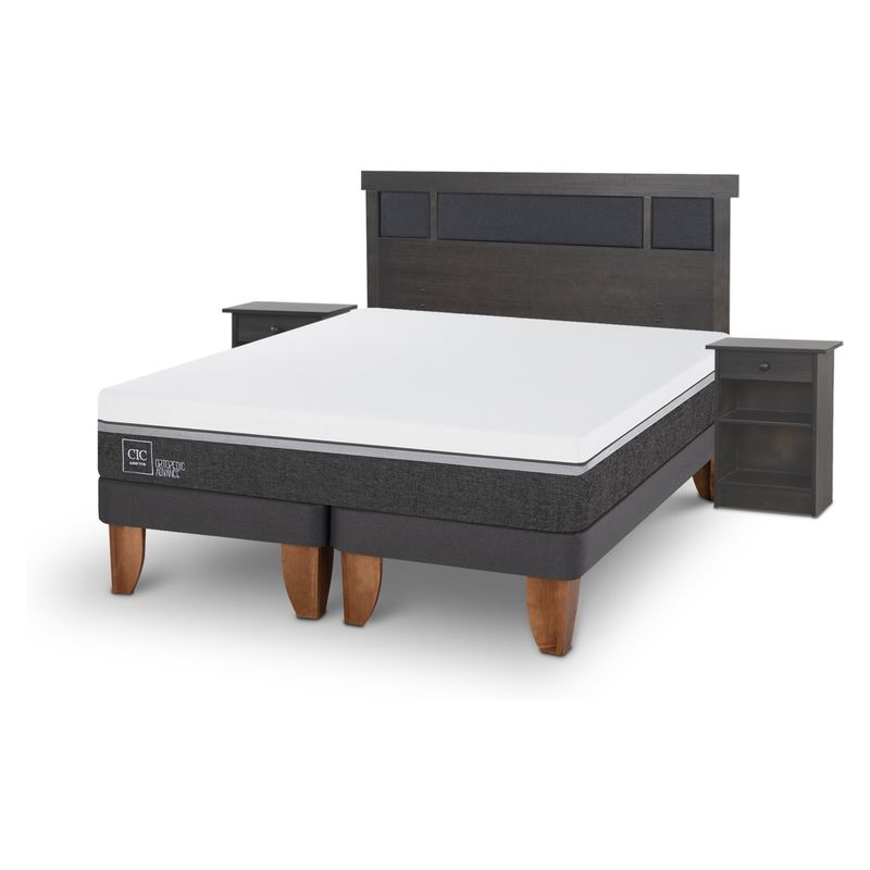 CIC - Cama Europea Ortopedic 2 Plazas + Respaldo + 2 Veladores Cic