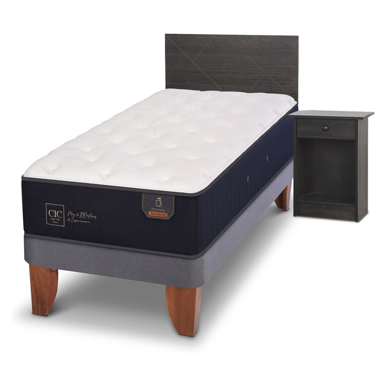 CIC Cama Europea Premium 1.5 Plazas + Respaldo + 1 Velador