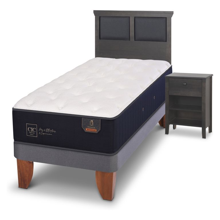 CIC Cama Europea Premium 1.5 Plaza + Respaldo + 1 Velador