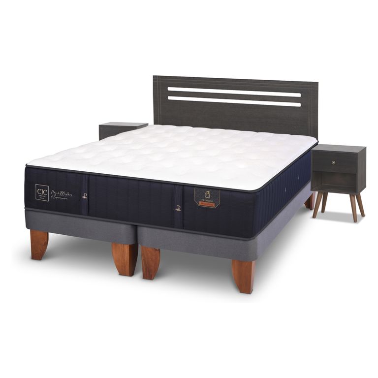 CIC Cama Europea Premium 2 Plazas + Respaldo + 2 Veladores