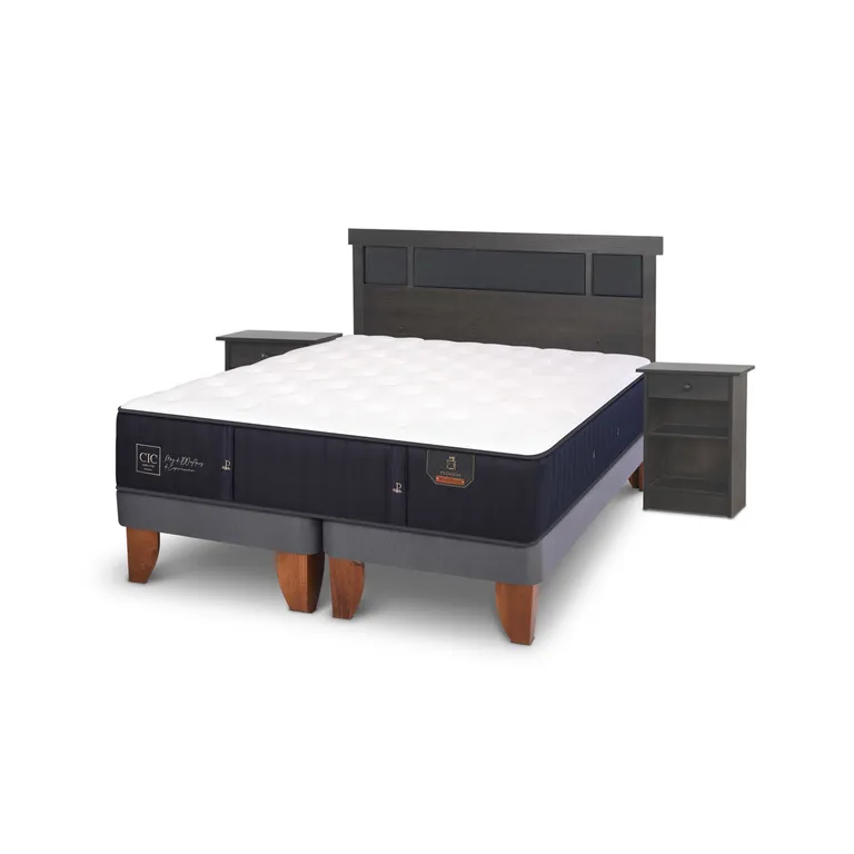 CIC Cama Europea Premium 2 Plazas + Respaldo + 2 Veladores