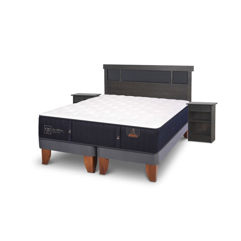 CIC Cama Europea Premium King + Respaldo + 2 Veladores