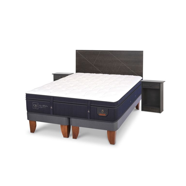 CIC Cama Europea Super Prem 2 Plazas + Respaldo + 2 Veladores