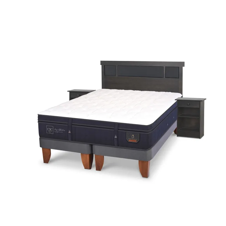 CIC Cama Europea Super Prem King + Respaldo + 2 Veladores