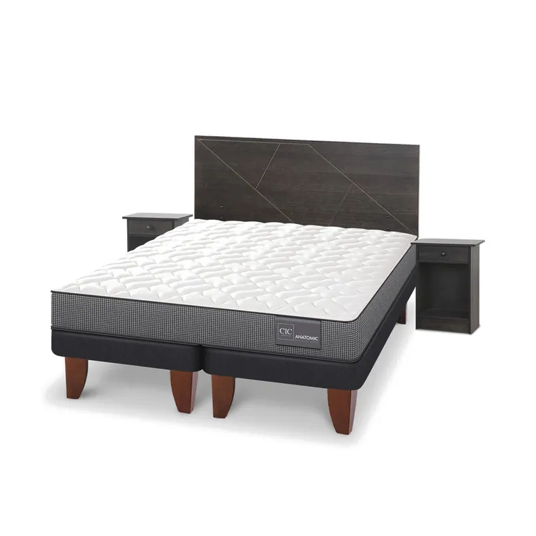 CIC Cama Europea Anatomic 2 Plazas + Respaldo + 2 Veladores