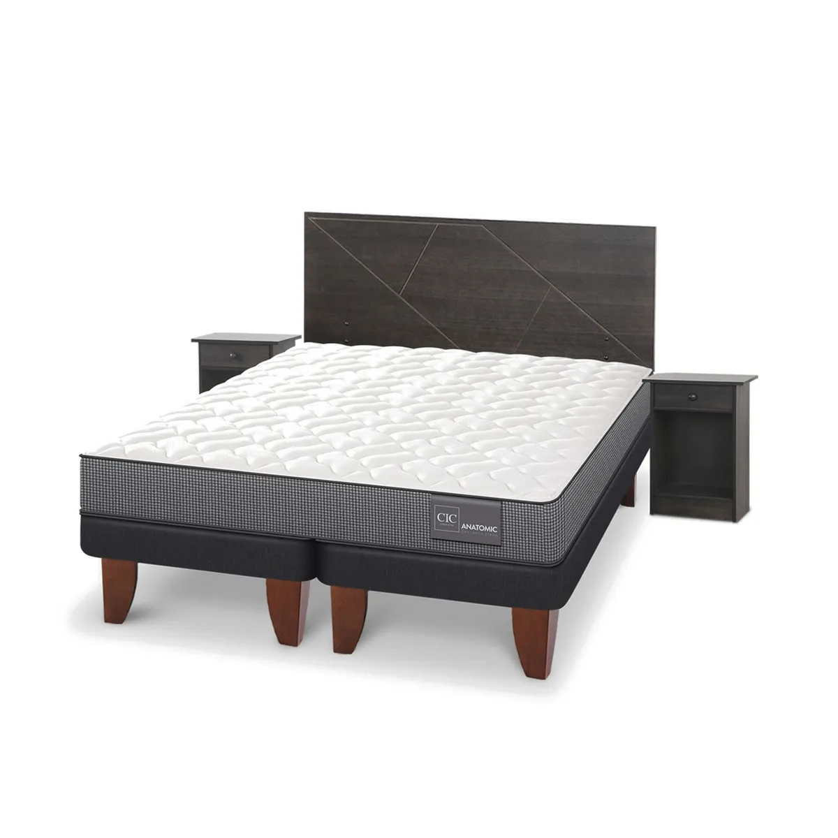 CIC - Cama Europea Anatomic 2 Plazas + Respaldo + 2 Veladores Cic