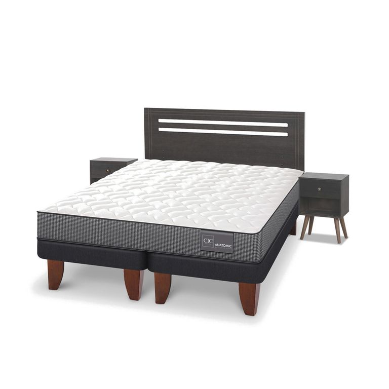 CIC Cama Europea Anatomic 2 Plazas + Respaldo + 2 Veladores