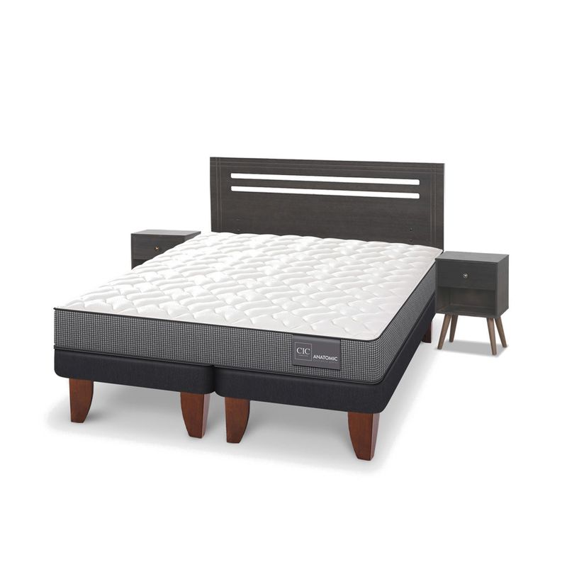 CIC - Cama Europea Anatomic 2 Plazas + Respaldo + 2 Veladores Cic