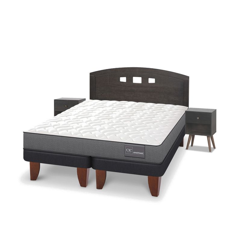 CIC - Cama Europea Anatomic 2 Plazas + Respaldo + 2 Veladores Cic