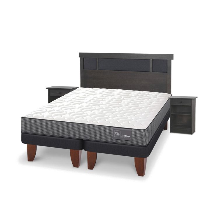 CIC Cama Europea Anatomic 2 Plazas + Respaldo + 2 Veladores
