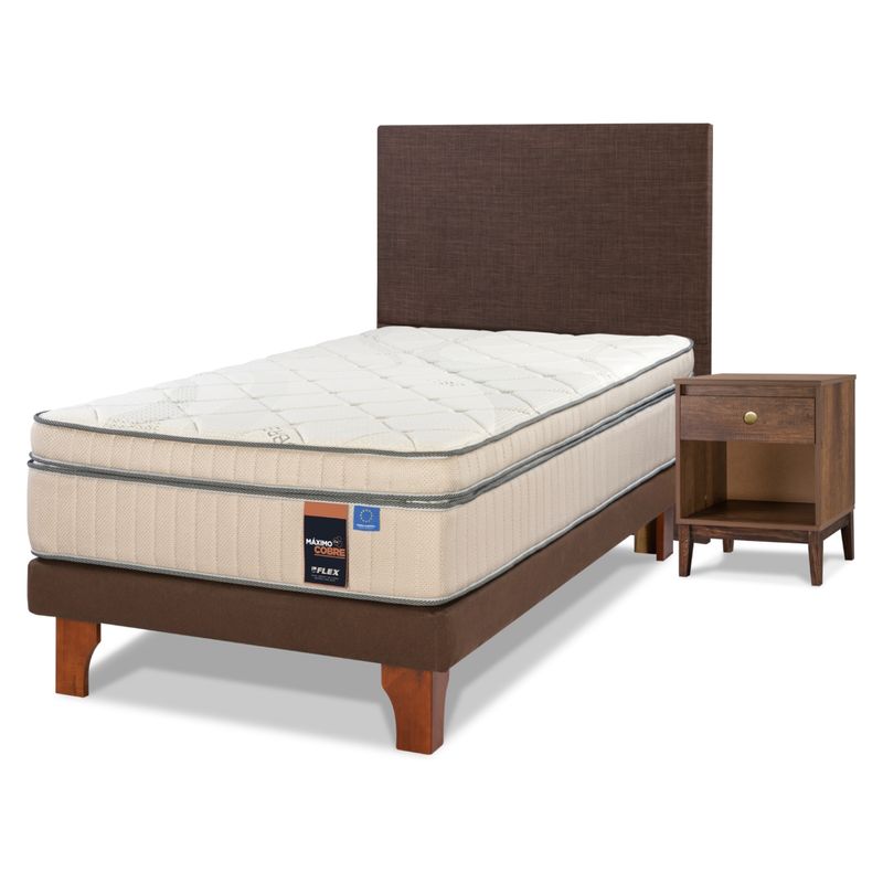 FLEX - Cama Europea Maximo Cobre 1.5 Plazas + Respaldo Incluye 1 Velador Flex