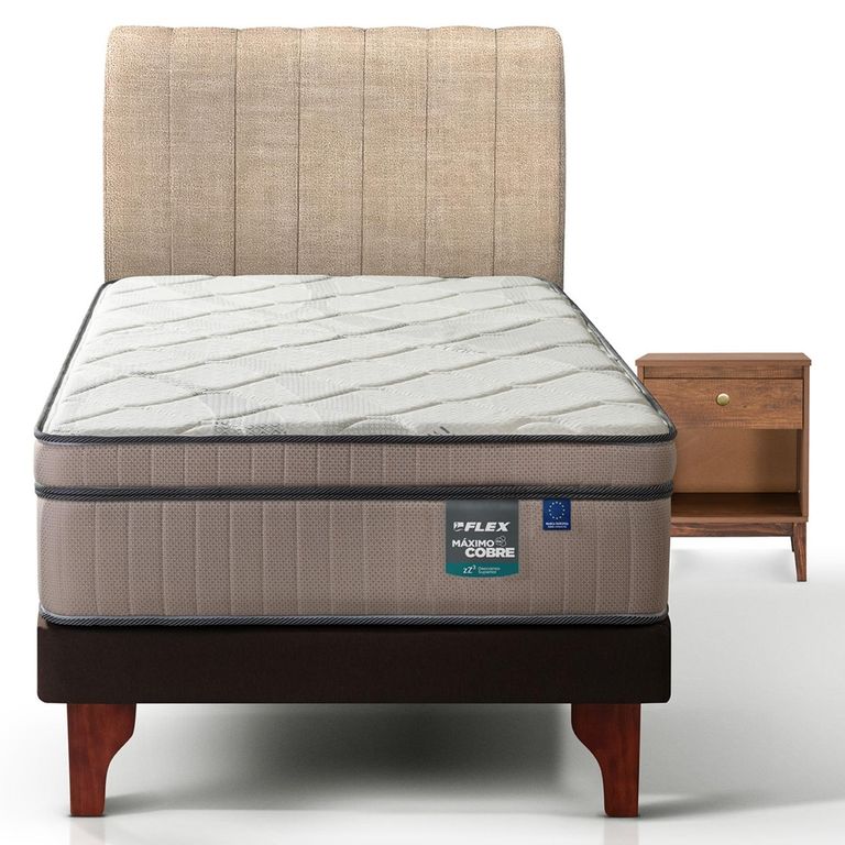 Cama Europea Maximo Cobre 1.5 Plazas x 2.00mt + Respaldo + 1 Velador