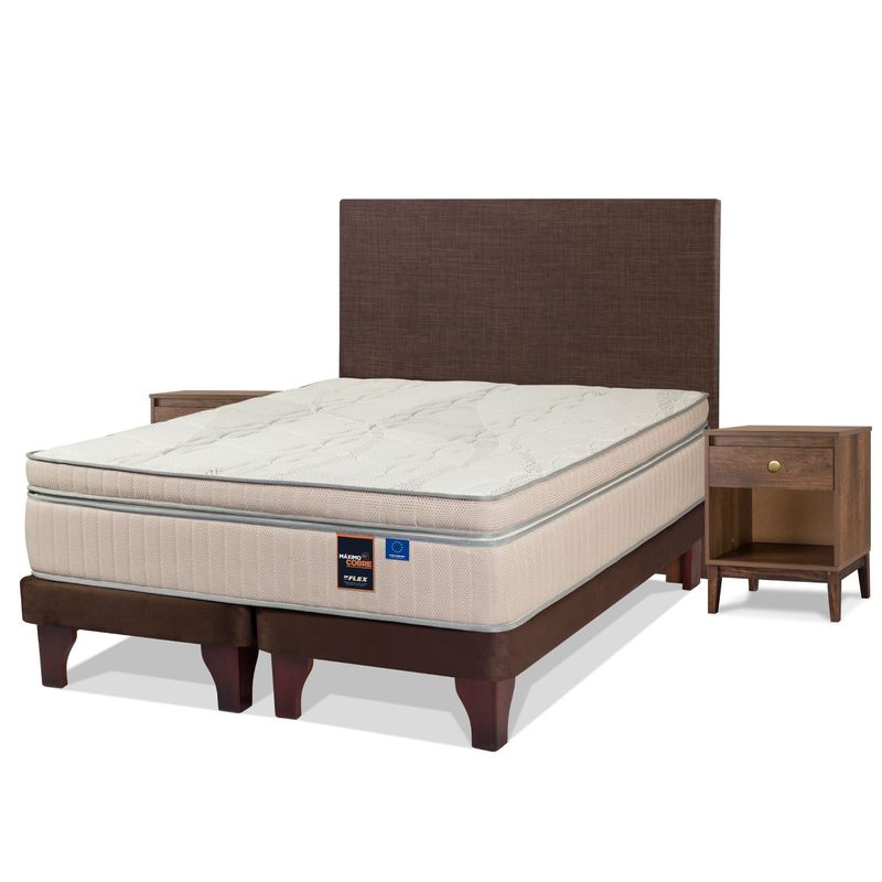 FLEX - Cama Europea Maximo Cobre King + Respaldo Incluye 2 Veladores Flex