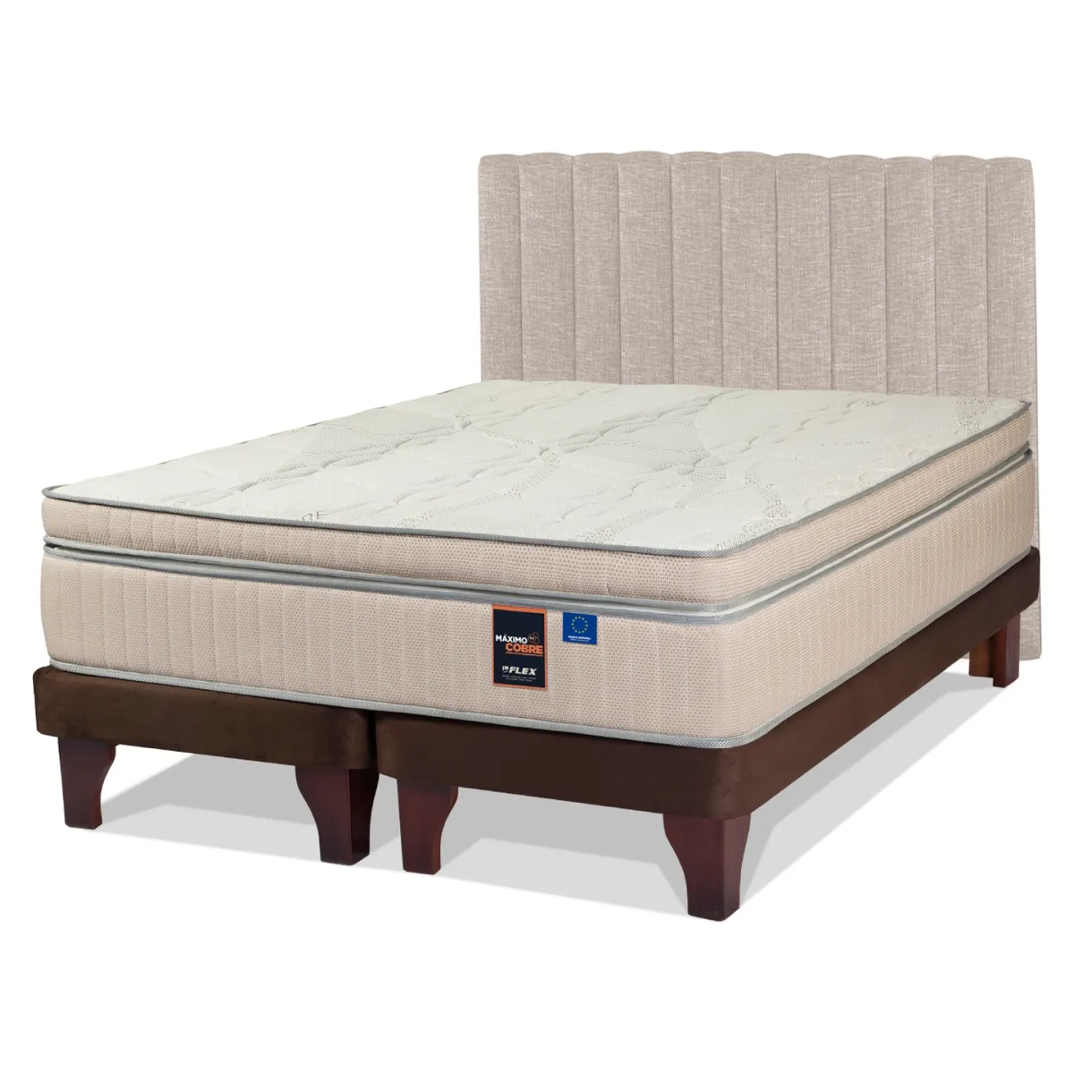 FLEX - Cama Europea Maximo Cobre King x 2.00mt Base Dividida + Respaldo Flex